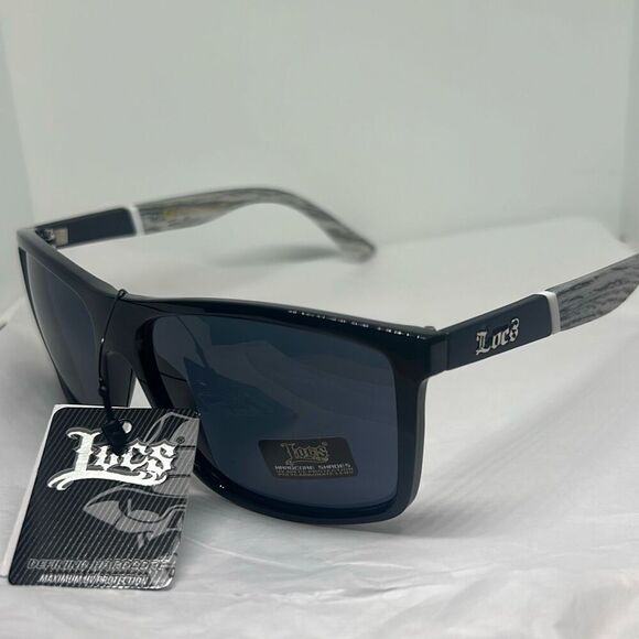 Locs 91155 Hardcore Shades – Rectangular Biker Sunglasses with Woodgrain Print A - Picture 1 of 3